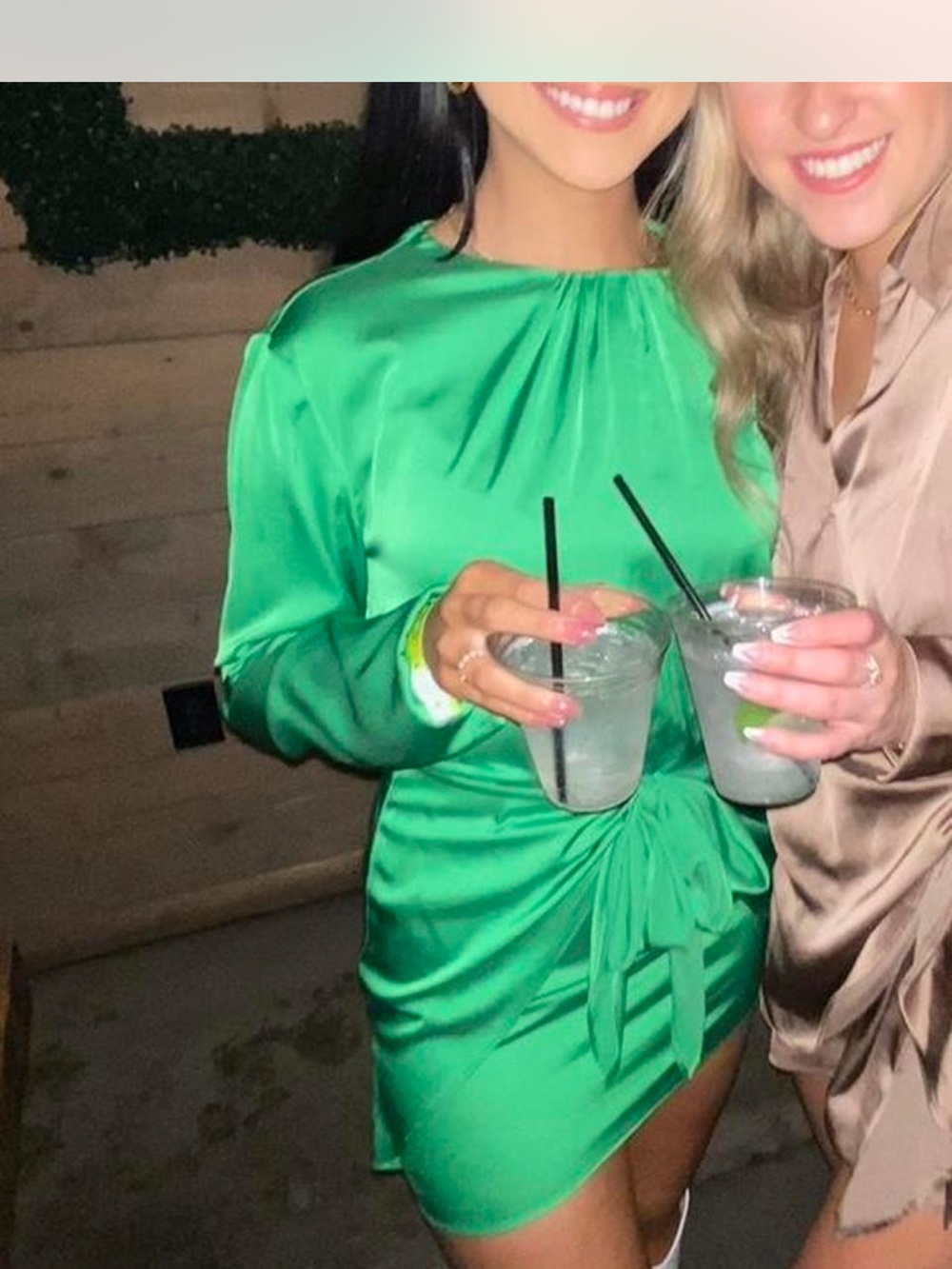 Hello Molly Emerald Green Satin Tie-Waist Mini Dress